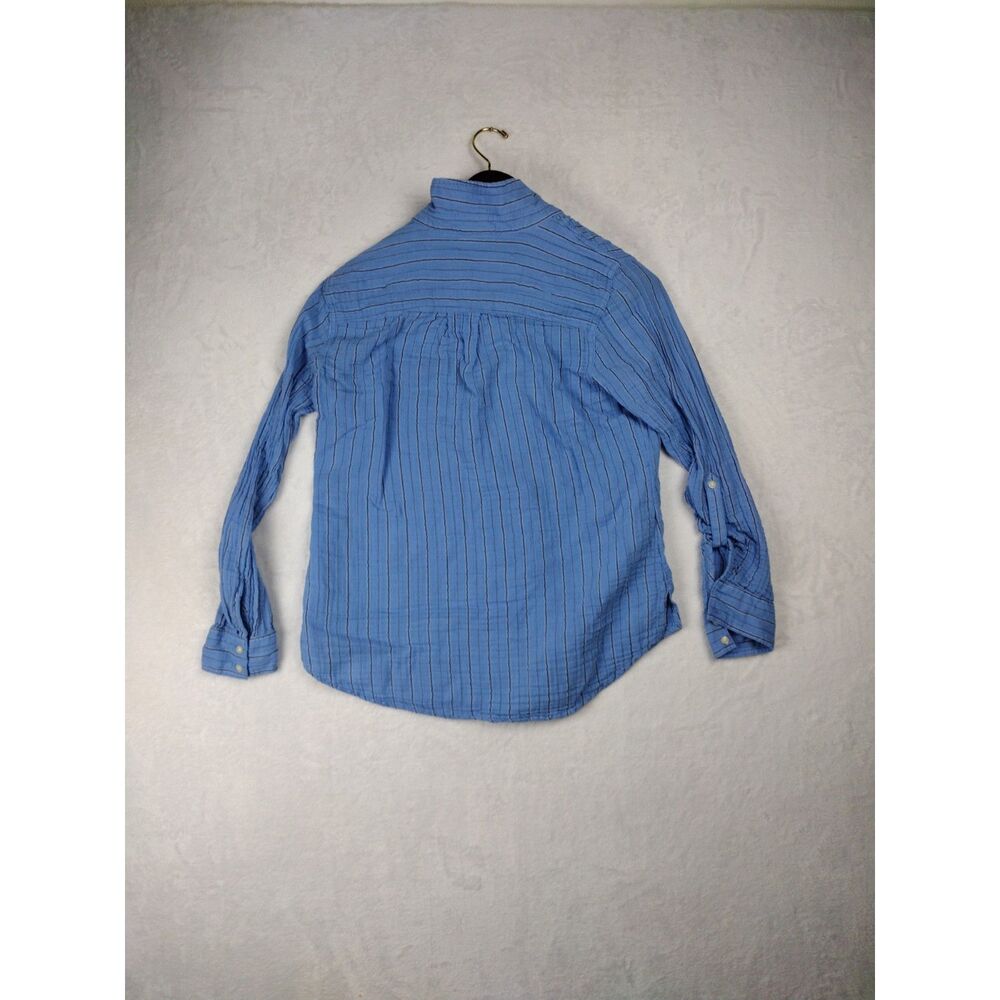 St. Johns Bay Mens Blue Striped Cotton Gauze Long Sleeve Button Down Shirt M
